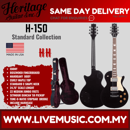Heritage Standard Collection H-150 Electric Guitar with Case, Ebony ( H150 / H 150 )