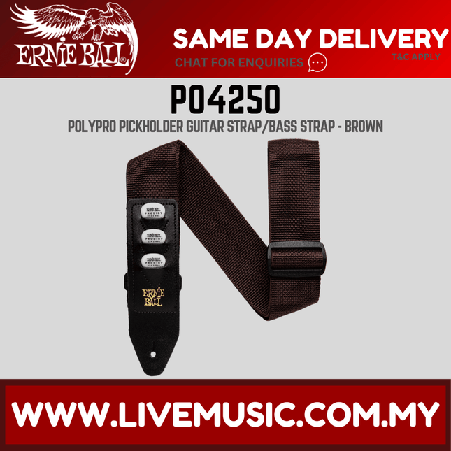 Ernie Ball 4250 Pickholder Polypro Guitar Strap, Brown