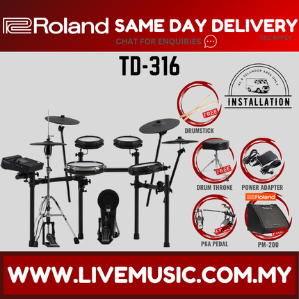 Roland TD-316 Electronic Digital Drum Set w/Double Pedal And Accessories ( TD316 TD 316 ) Replace TD17KVX2 TD-17KVX2
