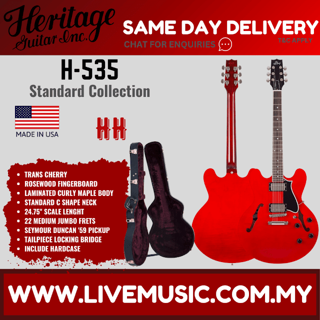 Heritage Standard H-535 Semi-Hollow Electric Guitar with Case, Trans Cherry ( H535 / H 535 )
