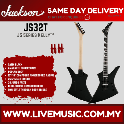 Jackson JS Series Kelly JS32T Electric Guitar, Amaranth FB, Satin Black