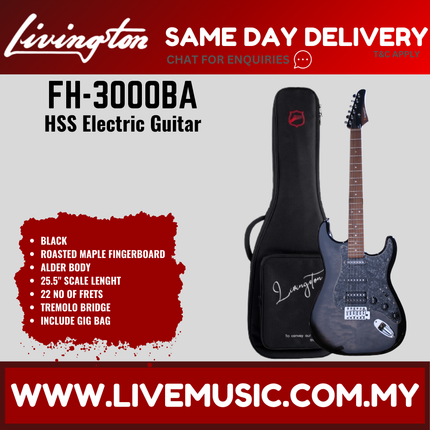 Livingston FH-3000 Stratocaster HSS Electric Guitar, Roasted Maple Fretboard - ( FH3000 FH 3000 )