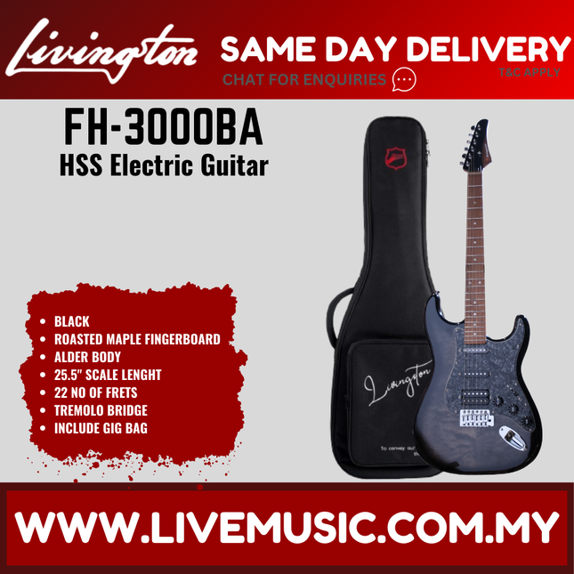 Livingston FH-3000 Stratocaster HSS Electric Guitar, Roasted Maple Fretboard - ( FH3000 FH 3000 )