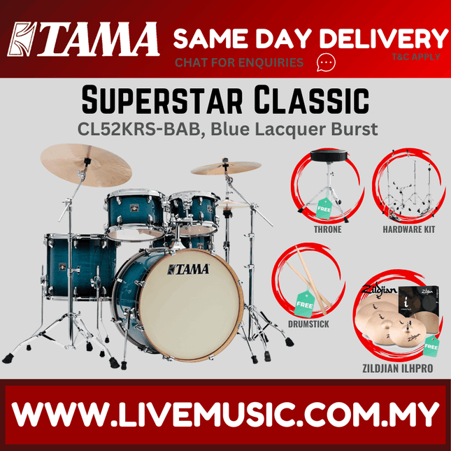 5-piece drum set with cymbals, blue lacquer burst finish, Superstar Classic