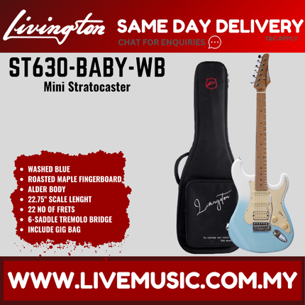 Livingston ST630-BABY Stratocaster HSS Baby Electric Guitar, Roasted Maple FB,w/Gig Bag (ST630BABY ST-630 ST 630)