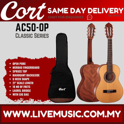 Cort AC50 Classical Guitar with Gig Bag - Open Pore (AC 50/AC-50)