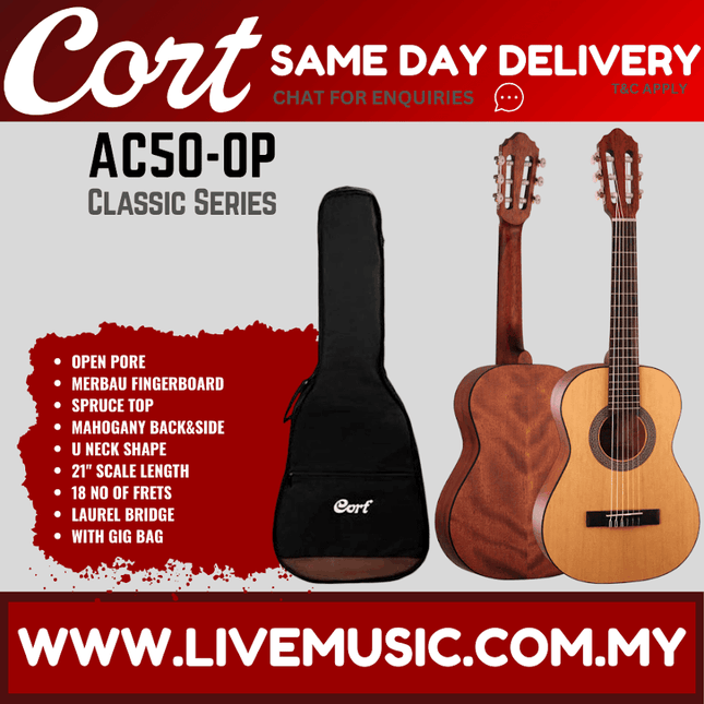 Cort AC50 Classical Guitar with Gig Bag - Open Pore (AC 50/AC-50)