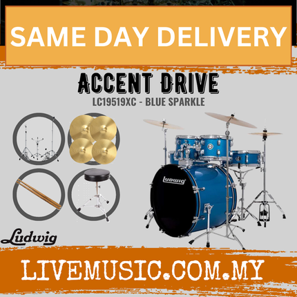 Ludwig LC19514XC / LC19519XC / LC19515XC / LC19511XC Accent Drive 5-Piece Drum Set w/Hardware+Throne+Cym14/16/20