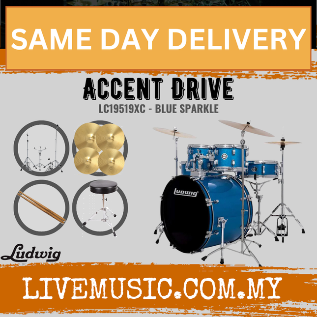 Ludwig LC19514XC / LC19519XC / LC19515XC / LC19511XC Accent Drive 5-Piece Drum Set w/Hardware+Throne+Cym14/16/20