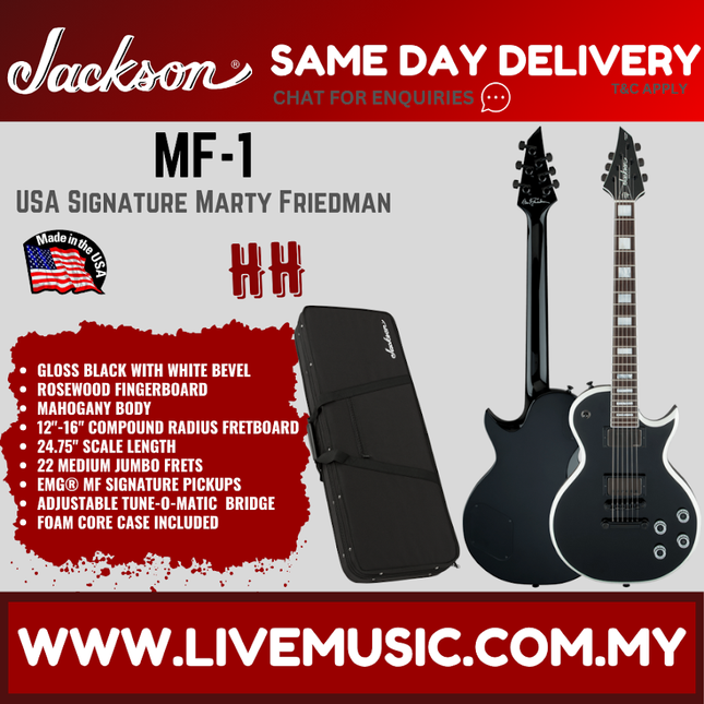 Jackson USA Signature MF-1 Marty Friedman Monarkh Electric Guitar, RW FB, Gloss Black w/White