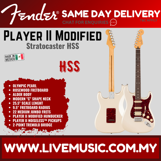 Fender Player II Modified Stratocaster HSS Electric Guitar, RW FB, Olympic Pearl