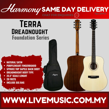 Harmony Foundation Series Terra Dreadnought Acoustic Guitar, Natural Satin