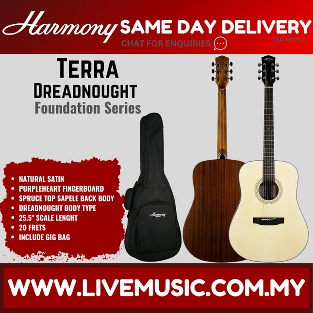 Harmony Foundation Series Terra Dreadnought Acoustic Guitar, Natural Satin