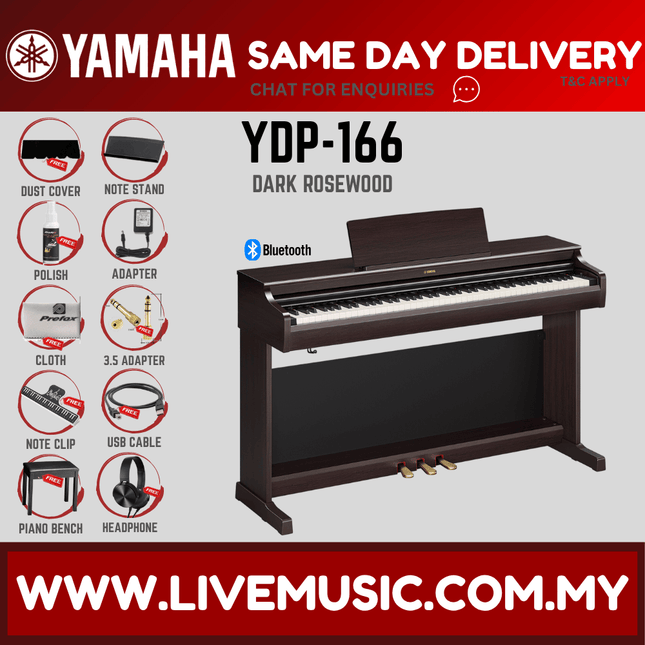 Yamaha Arius YDP-166 88-Keys Digital Piano w/Headphone, Dust Cover, Piano Bench And Adapter - Dark Rosewood ( YDP166 / YDP 166 ) - Replace YDP165