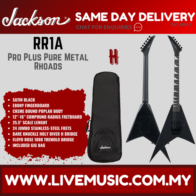 Jackson RR1A Pro Plus Pure Metal Limited Edition Rhoads Electric Guitar, Ebony FB, Gloss Black ( RR 1A / RR-1A )