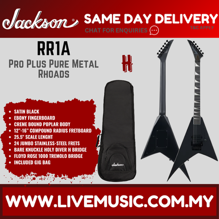 Jackson RR1A Pro Plus Pure Metal Limited Edition Rhoads Electric Guitar, Ebony FB, Gloss Black ( RR 1A / RR-1A )