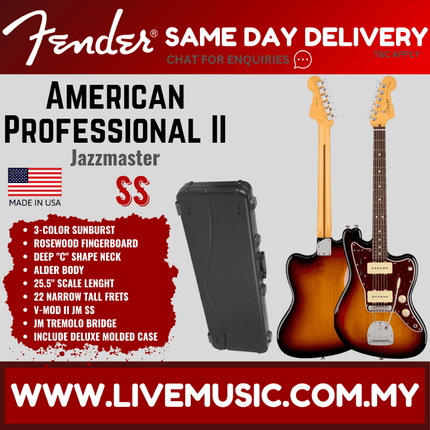 Fender American Professional II Jazzmaster Electric Guitar, Rosewood Fretboard - 3-Tone Sunburst