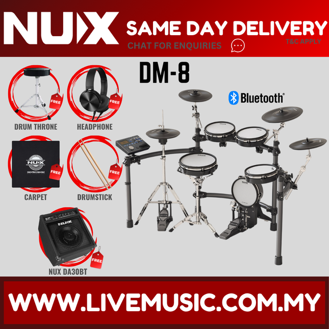 NUX DM-8 5 Piece Professional Digital Electronic Drum Set With Amplifier ( DM8 DM 8 )