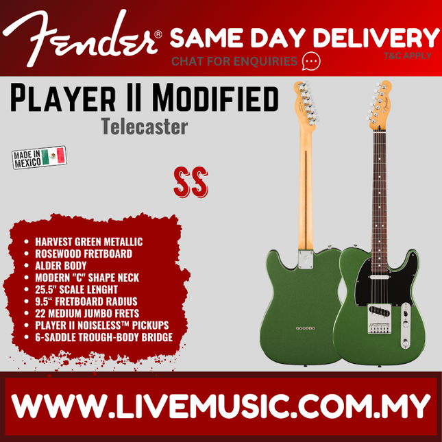 Fender Player II Modified Telecaster Electric Guitar, RW FB, Harvest Green Metallic