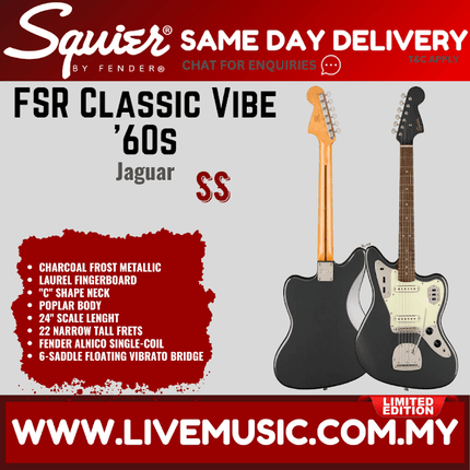 Squier FSR Classic Vibe 60s Jaguar Electric Guitar, Charcoal Frost Metallic