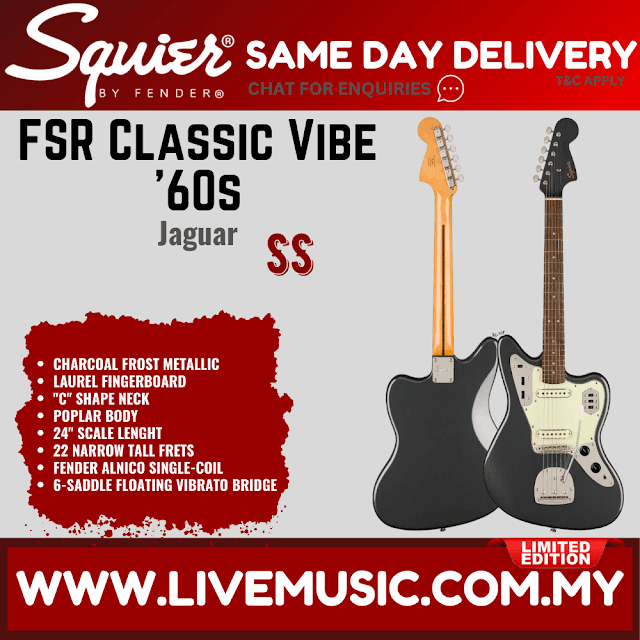 Squier FSR Classic Vibe 60s Jaguar Electric Guitar, Charcoal Frost Metallic