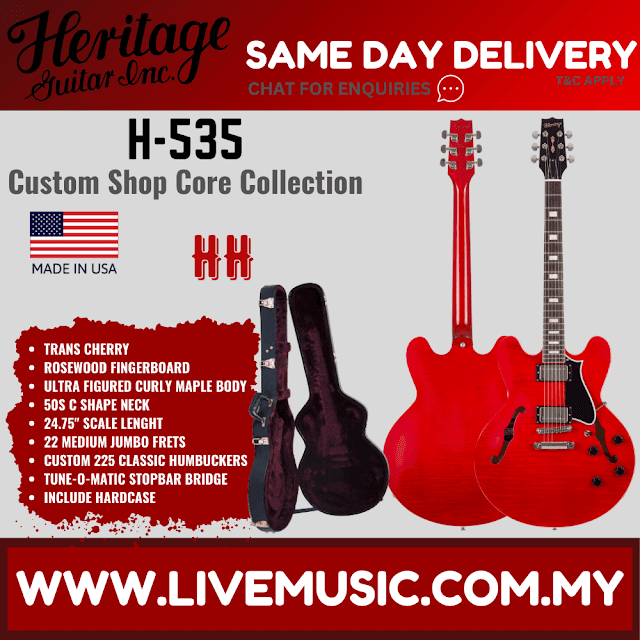 Heritage Custom Shop Core Collection H-535 Electric Guitar with Case, Trans Cherry ( H535 H 535 )
