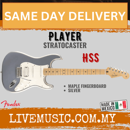 Fender Player HSS Stratocaster Electric Guitar, Maple Fretboard - Silver