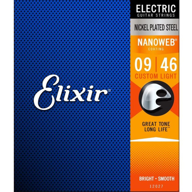 Elixir 12027 Nanoweb Coated Electric Guitar String, Custom Light (9-46)