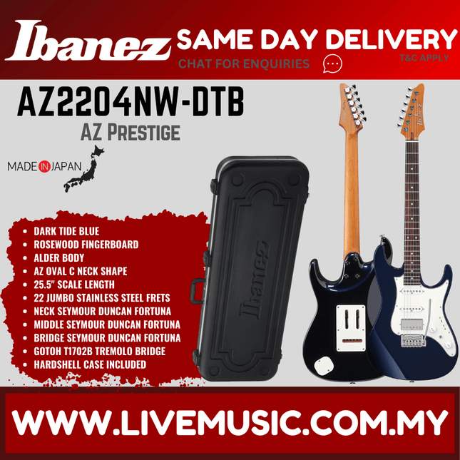 IBANEZ AZ2204NW PRESTIGE ELECTRIC GUITAR, MINT GREEN , DARK TIDE BLUE, METALLIC GREY & VERMILLION RED ( AZ2204NW MGR / AZ2204 DTB  / AZ2204NW GRM /  AZ2204NW VR)