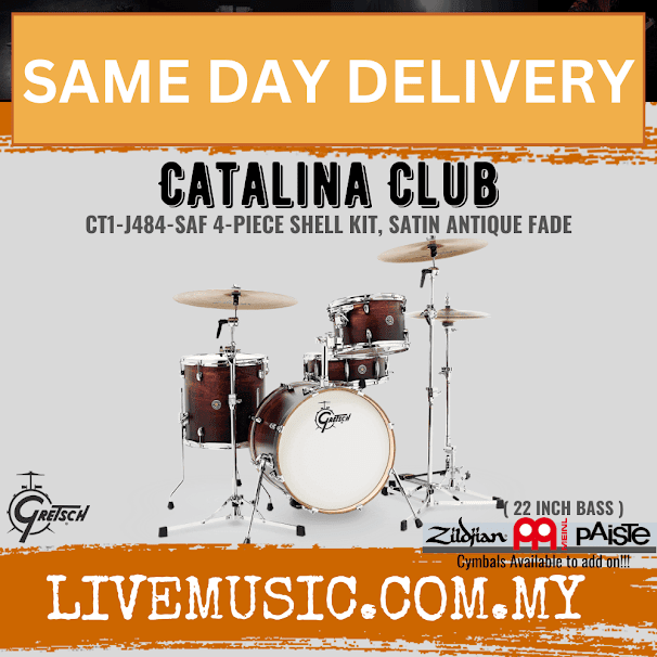 4-piece drum shell kit in satin antique fade, with bass, toms, and snare