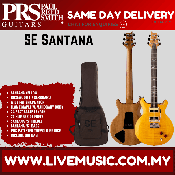 PRS SE Santana Flame Maple Electric Guitar w/GigBag, Rosewood FB, Santana Yellow