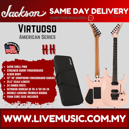 Jackson American Series Virtuoso Electric Guitar, Streaked Ebony FB, Satin Shell Pink