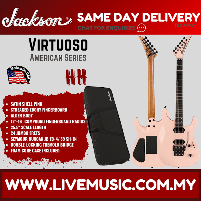 Jackson American Series Virtuoso Electric Guitar, Streaked Ebony FB, Satin Shell Pink