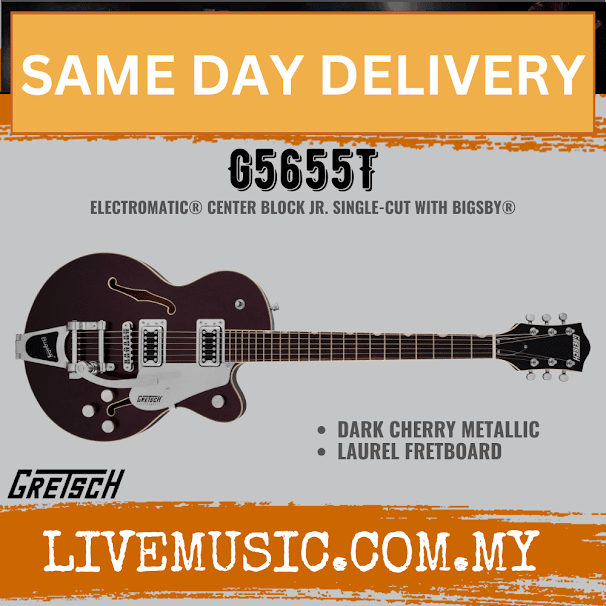 Gretsch G5655T Electromatic Center Block Jr. Single-Cut Guitar w/Bigsby, Dark Cherry Metallic