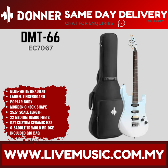 Donner EC7067 DMT-66 Electric Guitar w/Gigbag, Laurel Fingerboard, Blue White Gradient ( DMT66 \ DMT 66 )