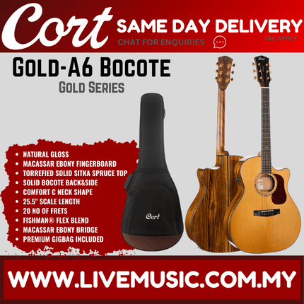 Natural gloss acoustic electric guitar with bocote-style back and carry bag