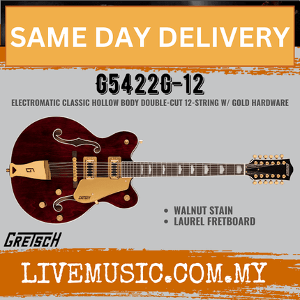 Gretsch G5422G-12 Electromatic Classic Hollow Body Double-Cut 12-String Guitar, Walnut Stain