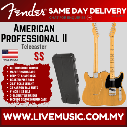 Fender American Professional II Telecaster Electric Guitar, Maple Fretboard - Butterscotch Blonde