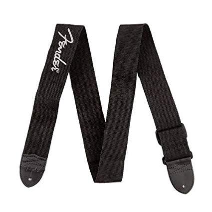 Fender Poly Guitar Strap, Black with White Logo