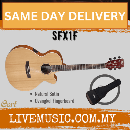 Cort SFX1F - Acoustic-Electric Guitar Ovangkol Fretboard with Gig Bag - Natural Satin (SFX 1F/SFX-1F)