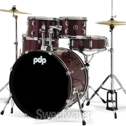 PDP Center Stage 5-piece Complete Drum Set with Hardware, Stool and Cymbal - Ruby Red Sparkle ( PDCE2215KT )