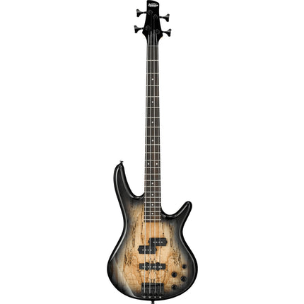 Natural gray burst 4-string electric bass with soapbar pickups and dark headstock