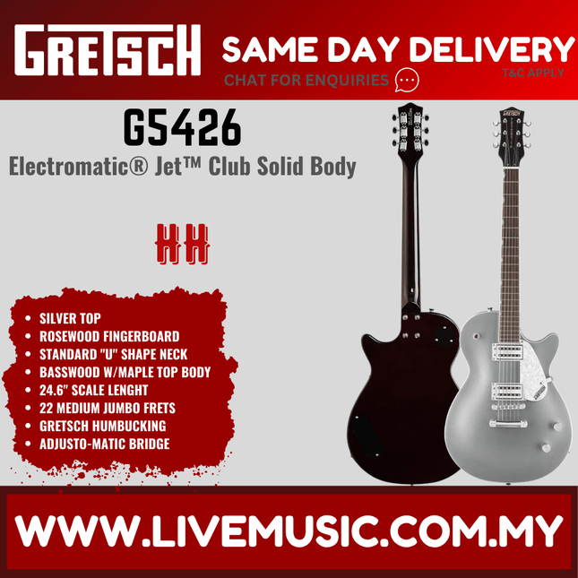 Gretsch G5426 Electromatic Jet Club Electric Guitar, RW FB, Silver