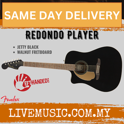 Fender California Redondo Player Left-Handed Slope-Shouldered Acoustic Guitar - Jetty Black