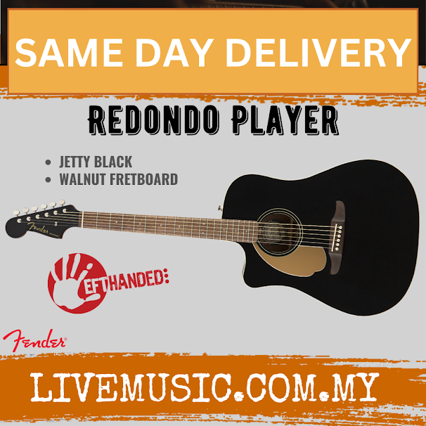 Fender California Redondo Player Left-Handed Slope-Shouldered Acoustic Guitar - Jetty Black
