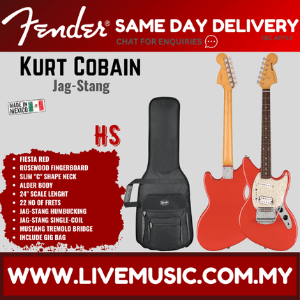 Fender Kurt Cobain Jag-Stang Electric Guitar, RW FB, Fiesta Red