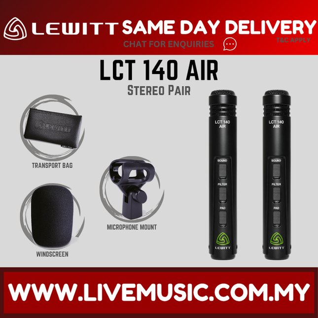 Lewitt LCT 140 AIR Stereo Pair Two of Small Diaphragm Instrument Condenser Microphones (LCT-140 AIR/ LCT140AIR)