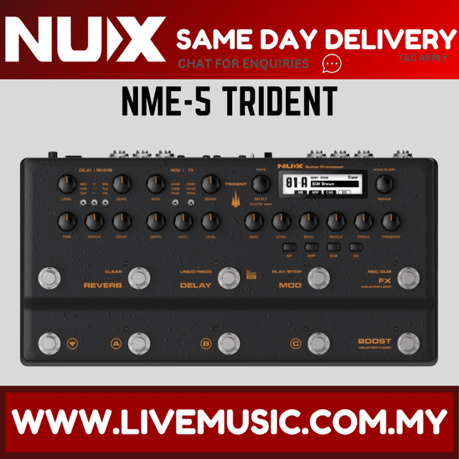 NUX Trident NME-5 Multi Effect Processor Guitar Pedal With Amp Modeler With IR Loader (NME5 NME 5)