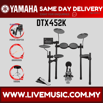 Yamaha DTX452K 5-Piece Electronic Drum Set Kit with Drum Throne and Accessories ( DTX-452K / DTX 452K )