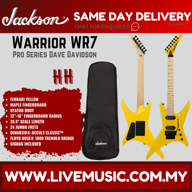 Jackson Pro Series Signature Dave Davidson Warrior WR7 Electric Guitar, Ebony FB, Ferrari Yellow